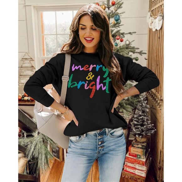 Women’s Christmas Sweatshirt Long Sleeve Sequin Winter Holiday Top - Picture 5 of 6